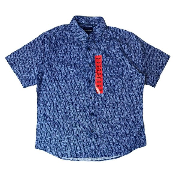 Men’s Blue Short Sleeve Button-Up Shirt - Size M | Stretch Cotton Blend - Picture 1 of 3